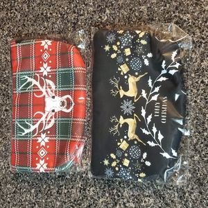 NWT Ella and Elly Red Plaid and Black 'Merry Christmas' Reindeer Pouch Set